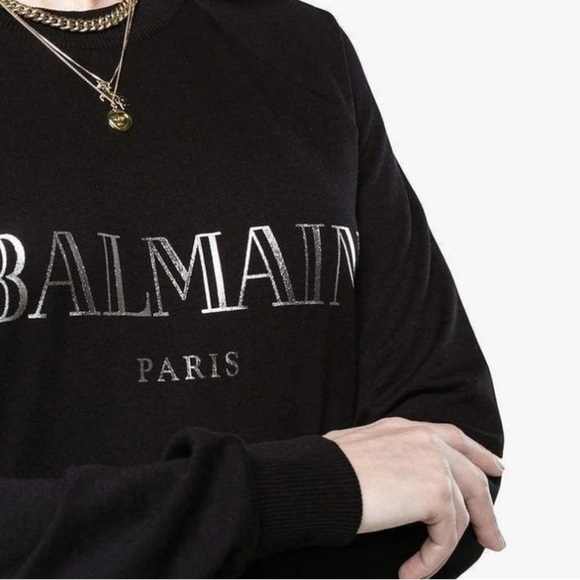 BALMAIN Crewneck Silver Logo Sweater. Sweatshirt. Size 38 (XS-S) black - Picture 4 of 9